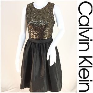 Calvin Klein Gold Sequin Cocktail Party Dress